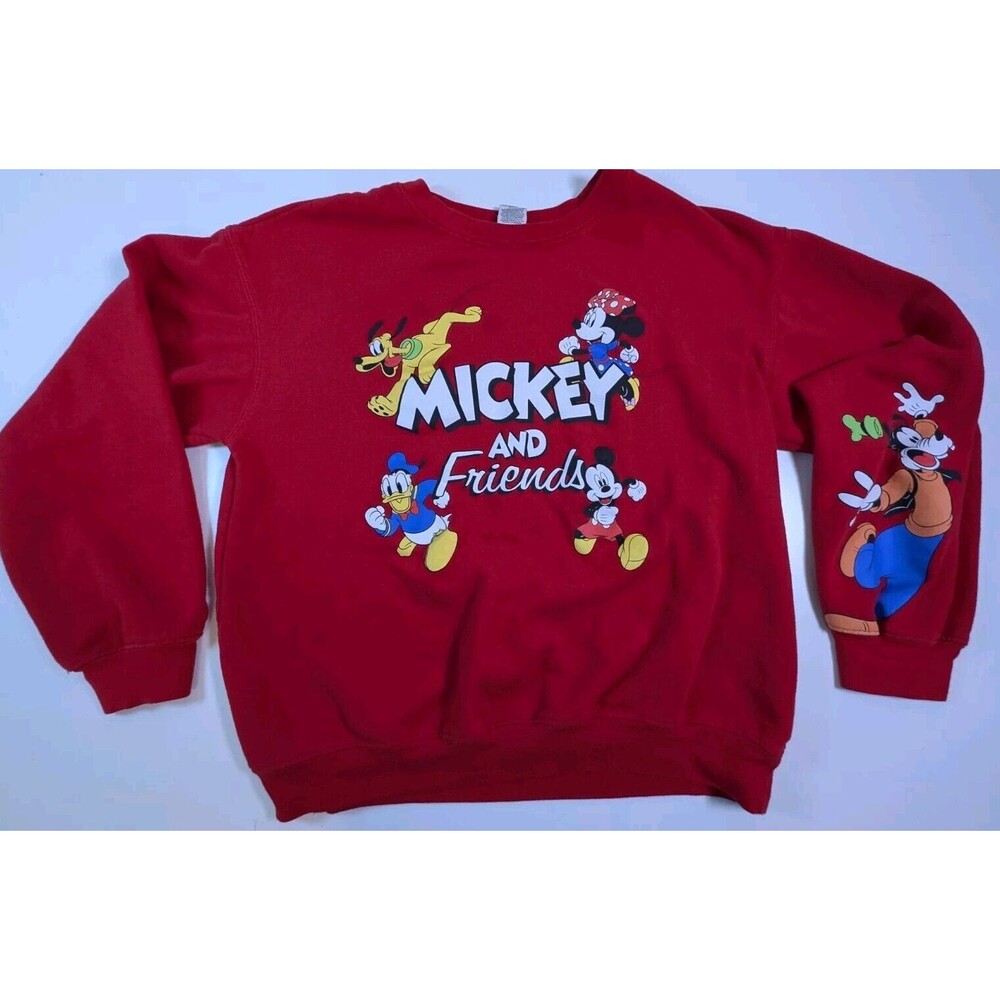 Disney Mickey and Friends Pullover Red sweater crew neck Large EUC